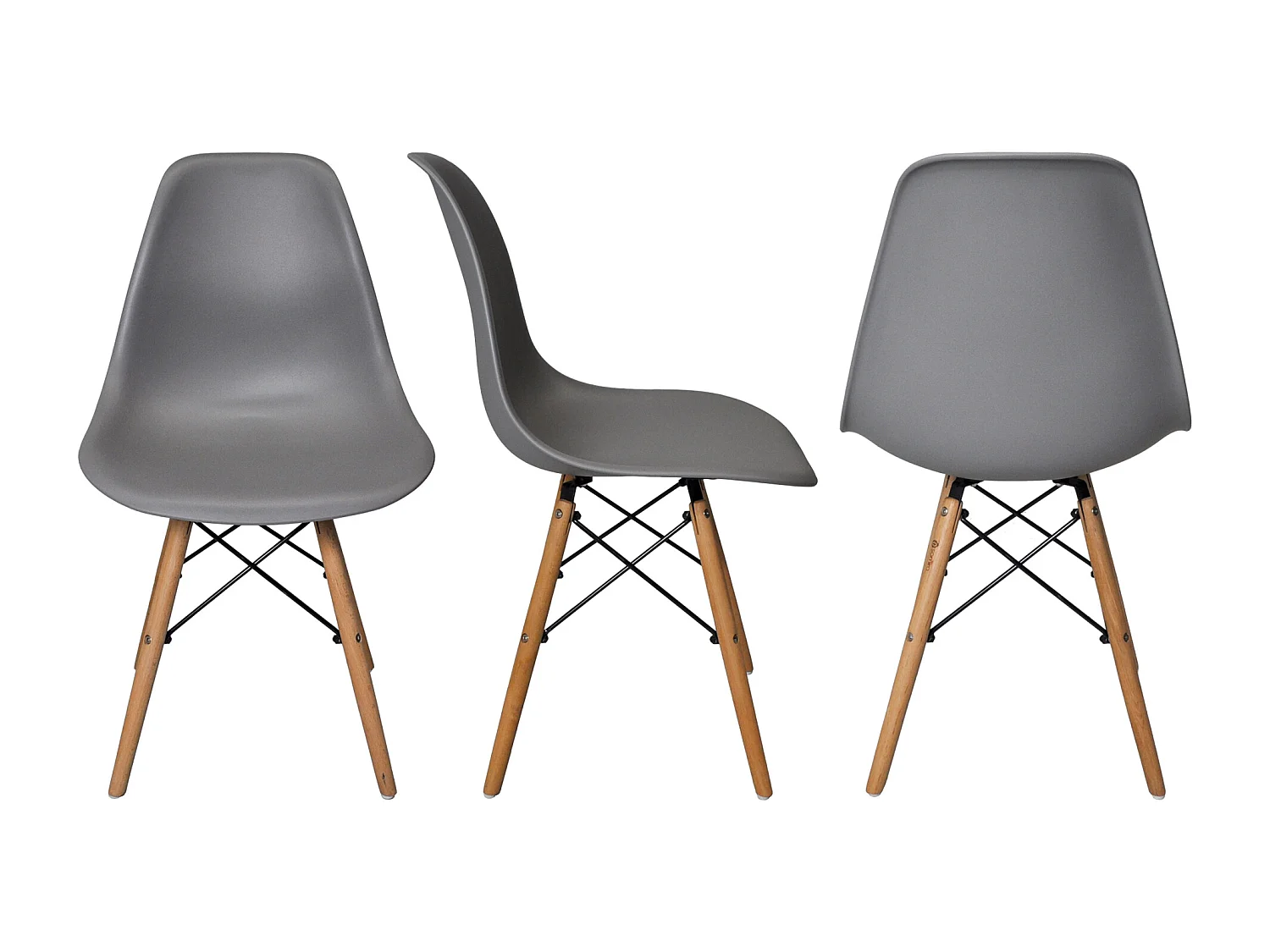 Sedia in plastica grigia con piede in legno (2pz)
