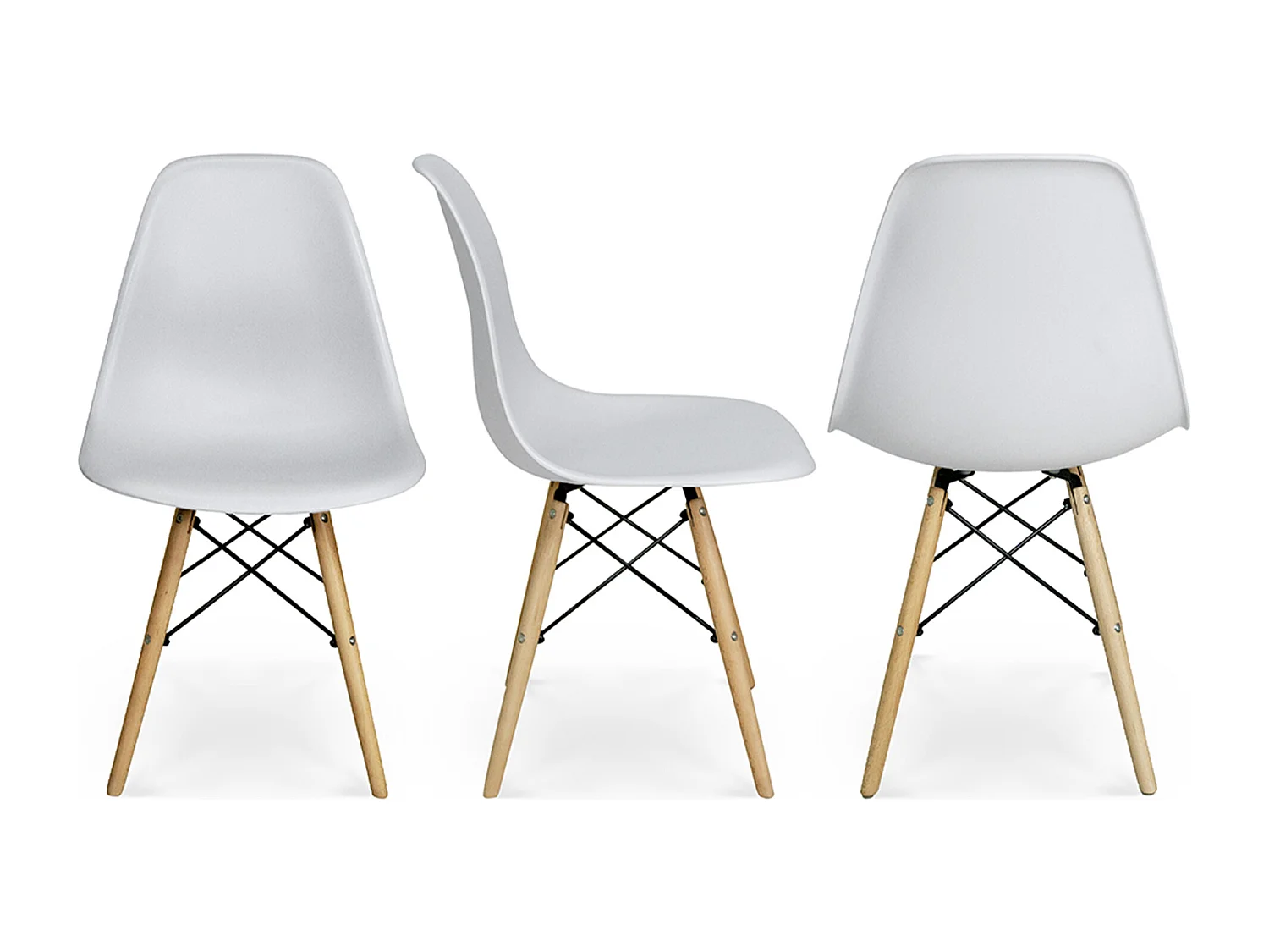 Sedia in plastica grigia con piede in legno (2pz)