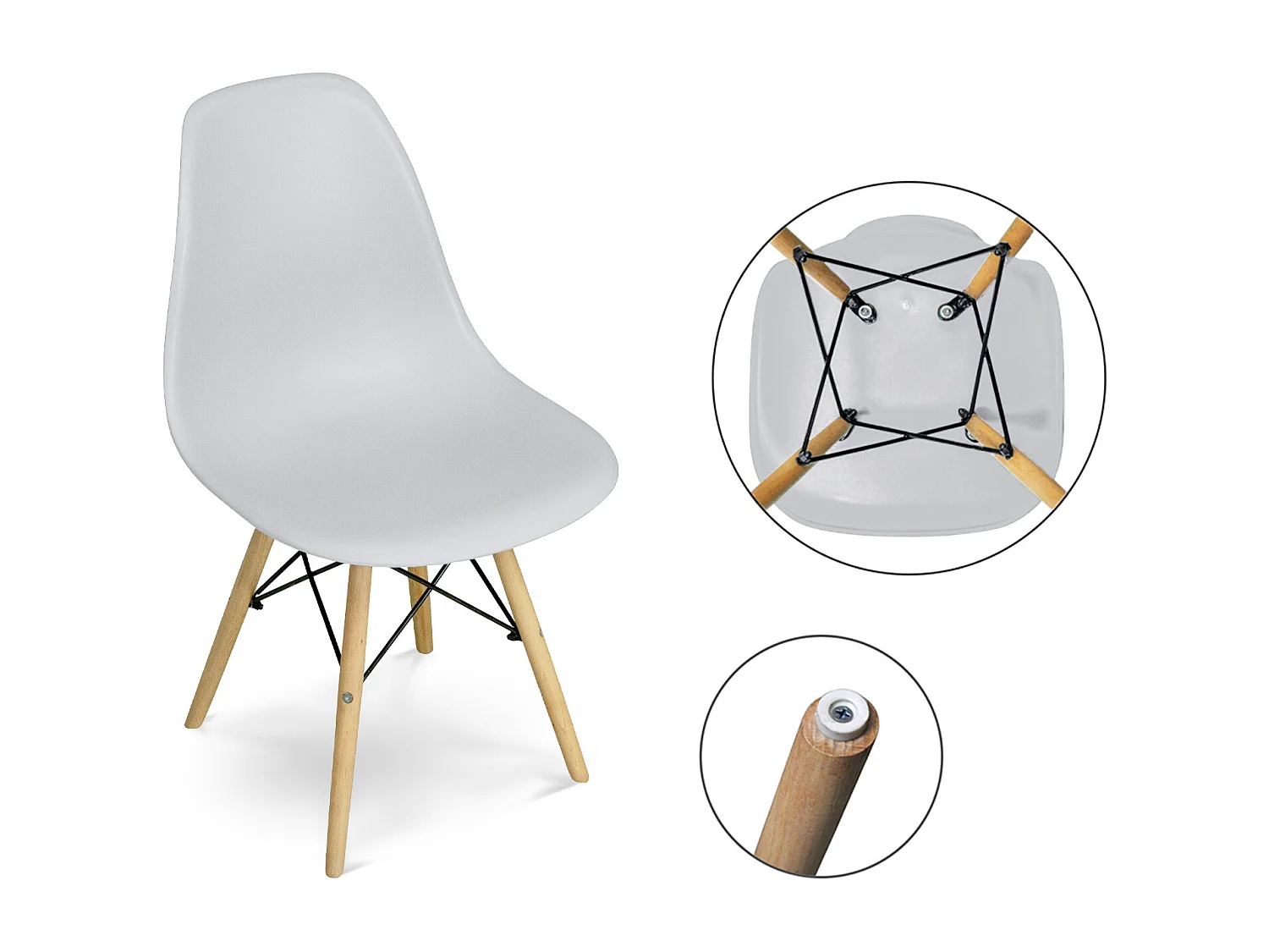 Sedia in plastica grigia con piede in legno (2pz)