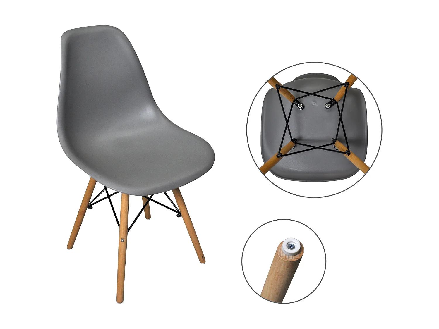 Sedia in plastica grigia con piede in legno (2pz)