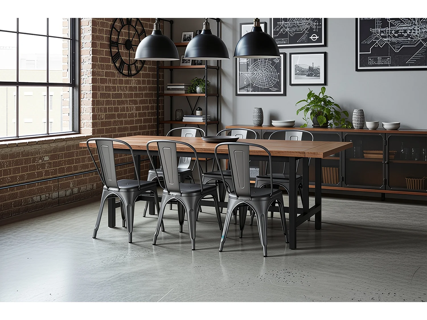 Sedia industriale in metallo grigio, sedia impilabile mod. Maggie (2 Pz.)