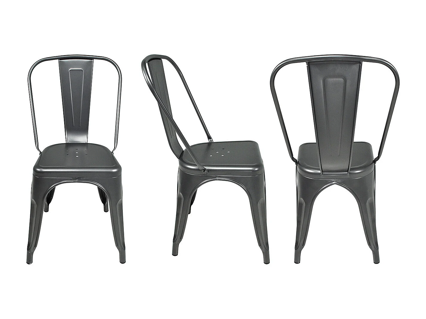 Sedia industriale in metallo grigio, sedia impilabile mod. Maggie (2 Pz.)