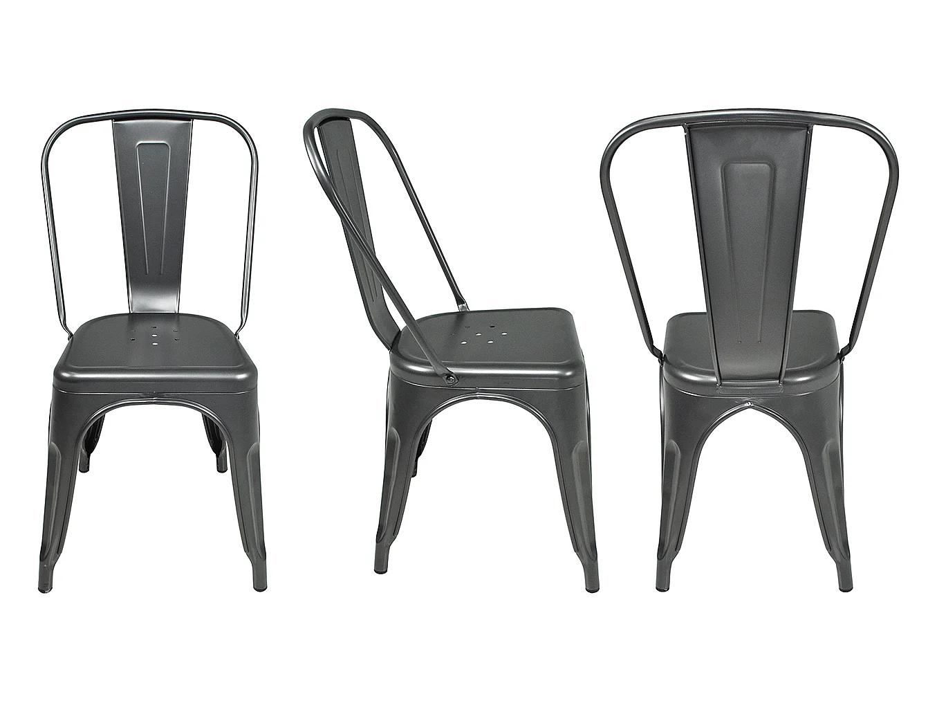 Sedia industriale in metallo grigio, sedia impilabile mod. Maggie (2 Pz.)