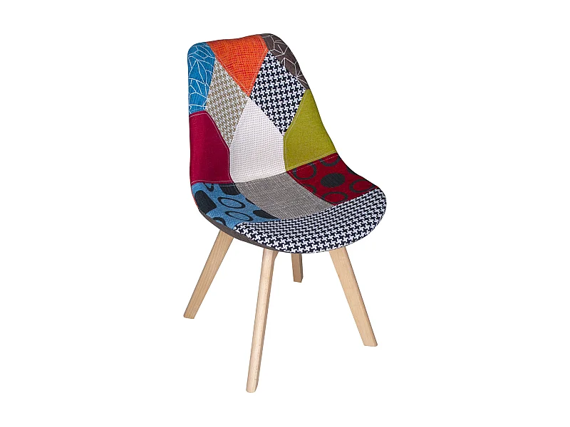 Sedia imbottita in tessuto patchwork con gamba in legno mod. Mia