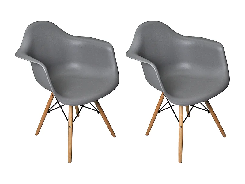 Sedia in plastica grigia, poltrona con piedi in legno (2 pz)