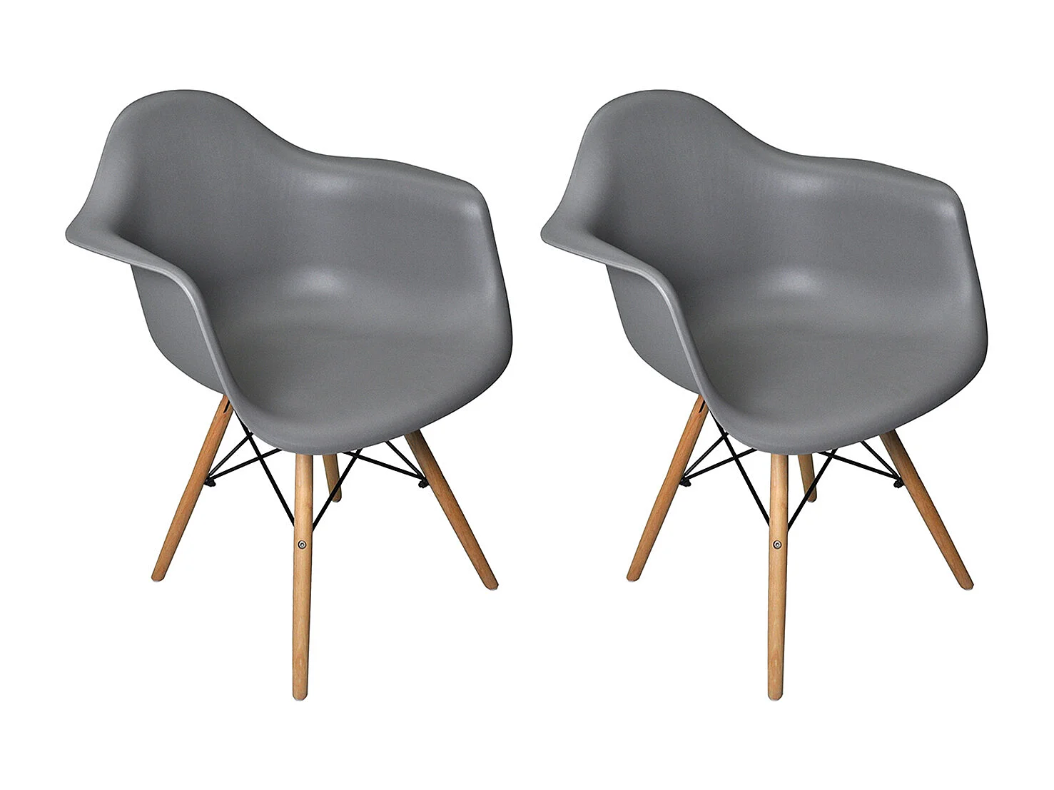 Sedia in plastica grigia, poltrona con piedi in legno (2 pz)
