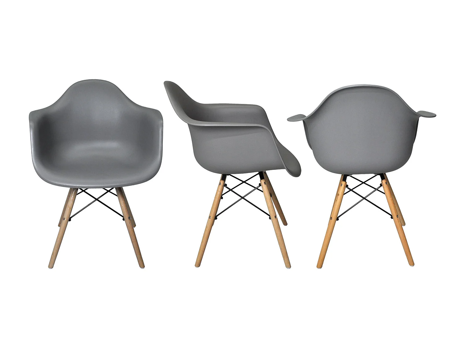 Sedia in plastica grigia, poltrona con piedi in legno (2 pz)