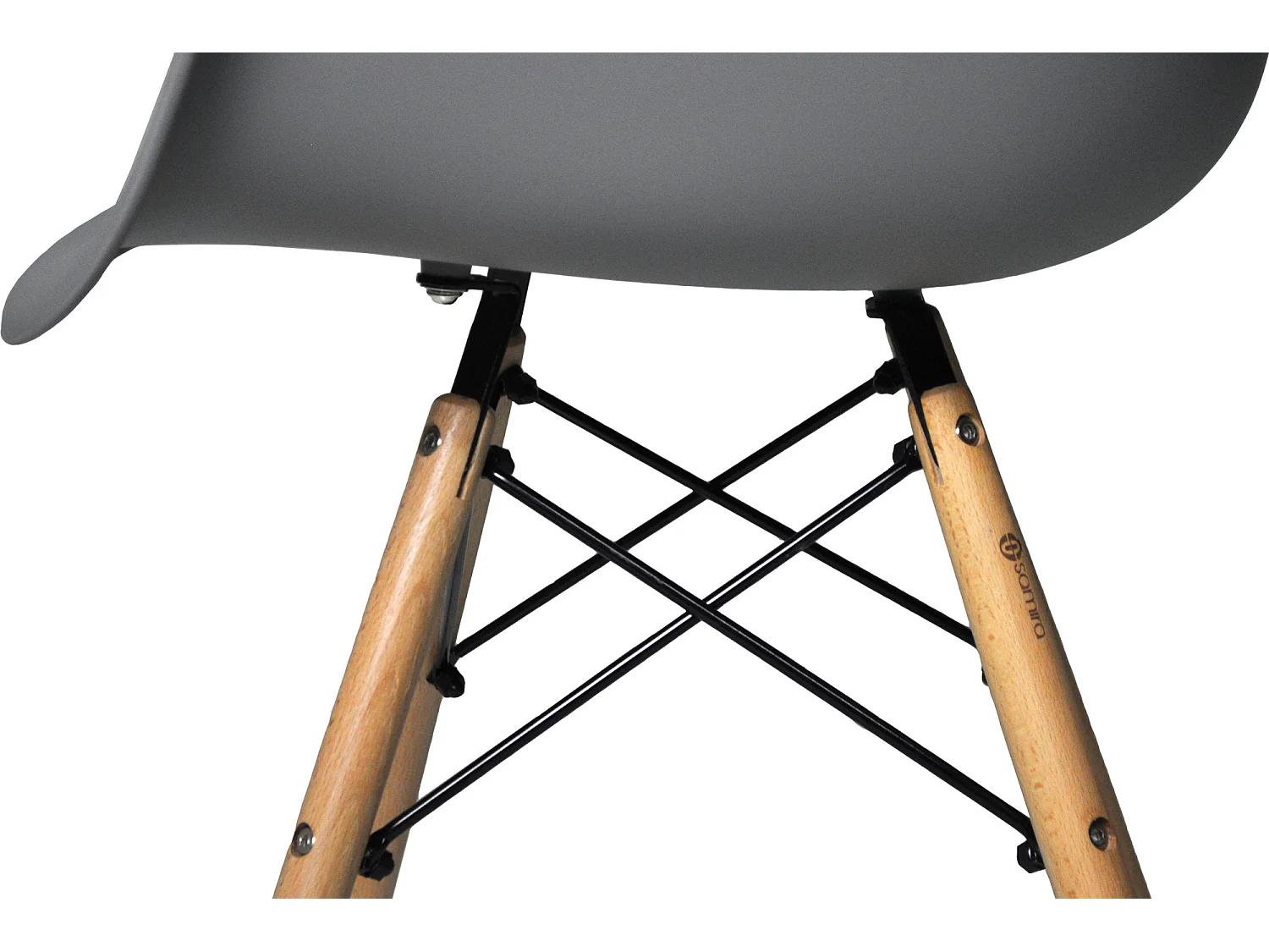 Sedia in plastica grigia, poltrona con piedi in legno (2 pz)