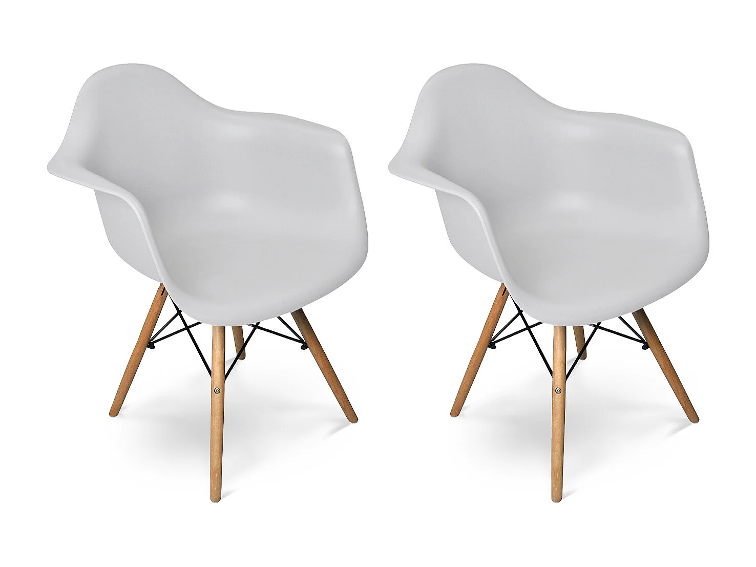 Sedia in plastica grigia, poltrona con piedi in legno (2 pz)