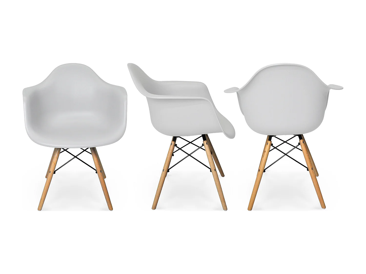 Sedia in plastica grigia, poltrona con piedi in legno (2 pz)