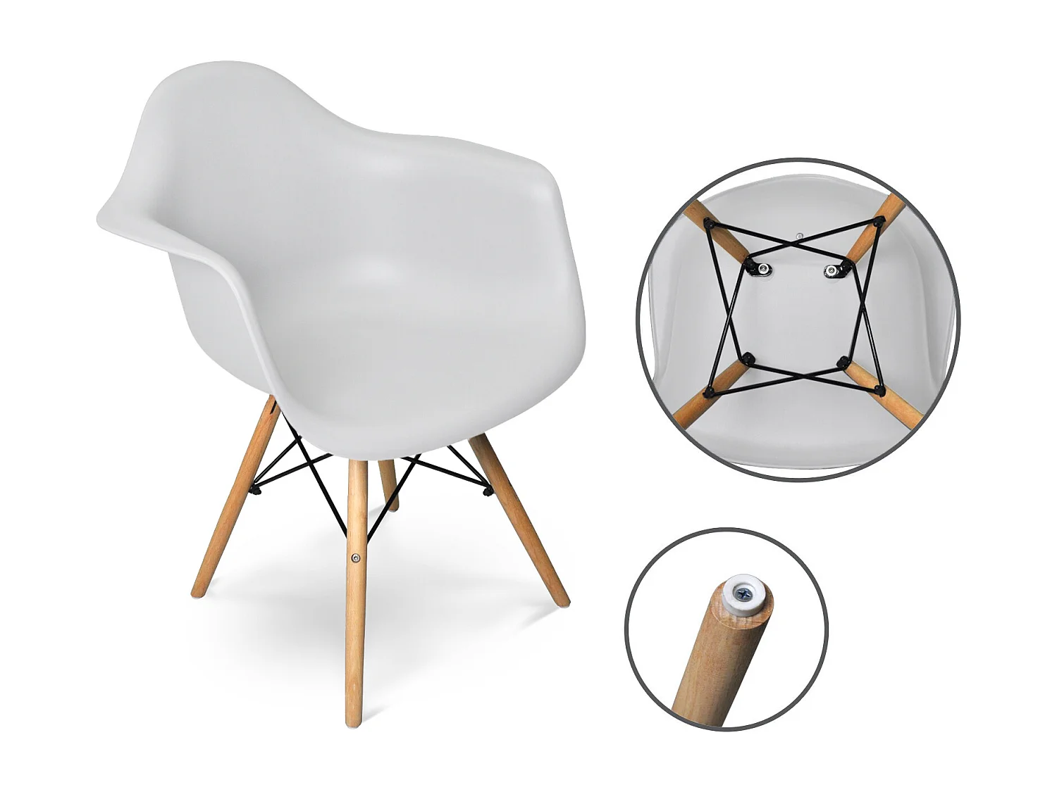 Sedia in plastica grigia, poltrona con piedi in legno (2 pz)