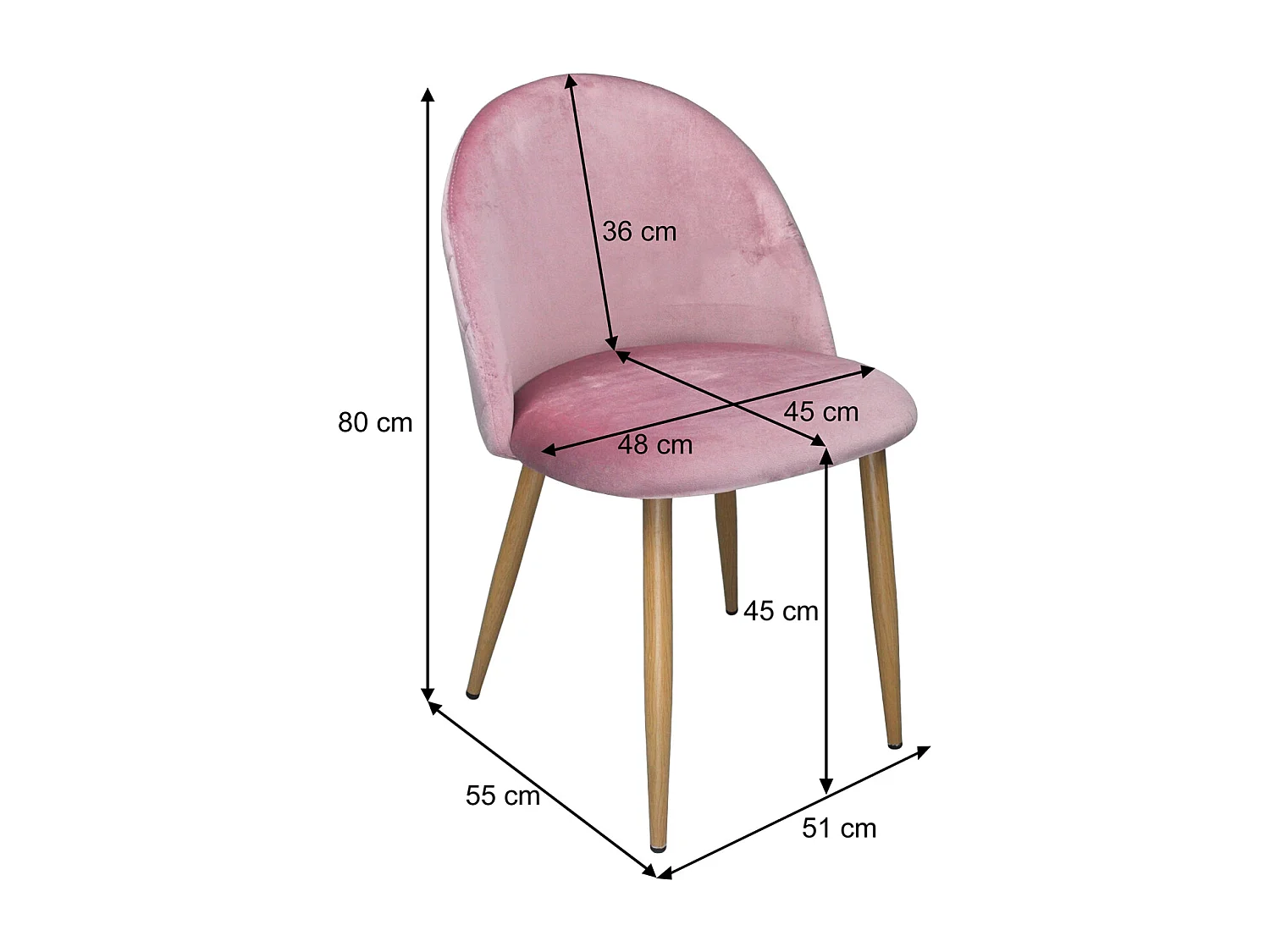 Sedia imbottita in velluto rosa mod. Sophie (2 pz)