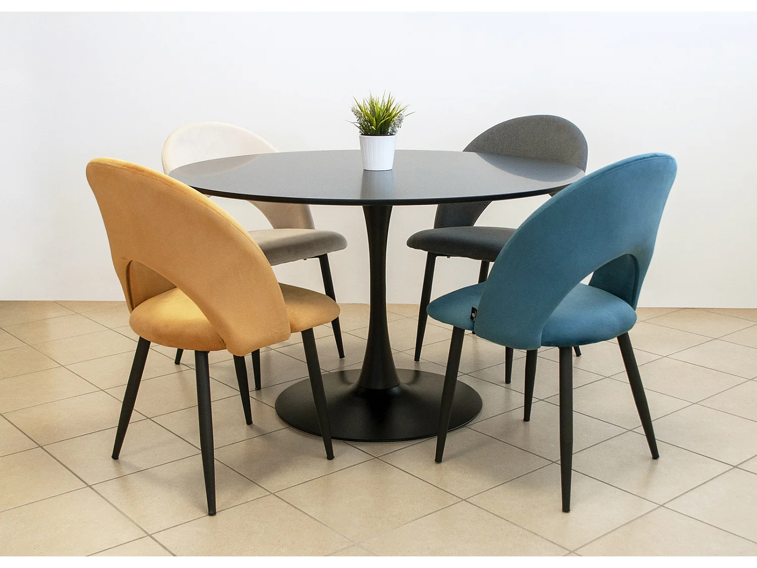 Sedia da pranzo imbottita in velluto blu petrolio scuro mod. Zoe (2pz.)