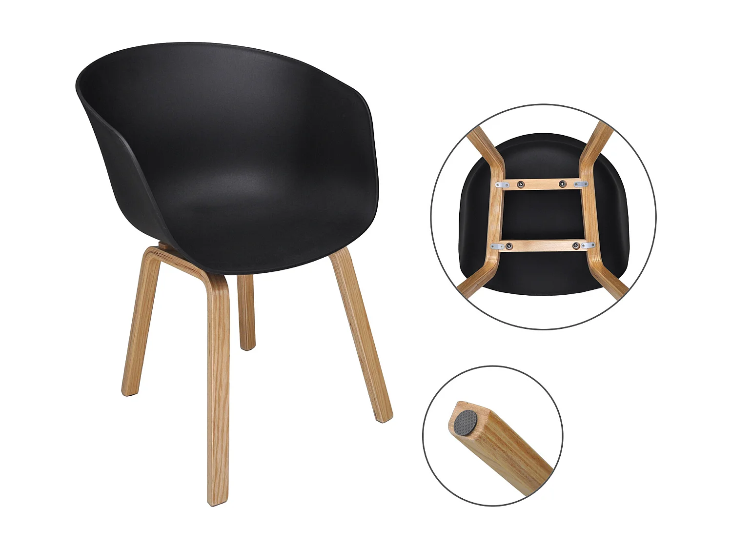 Sedia da pranzo nera, poltrona in stile scandinavo (2 Pz.)