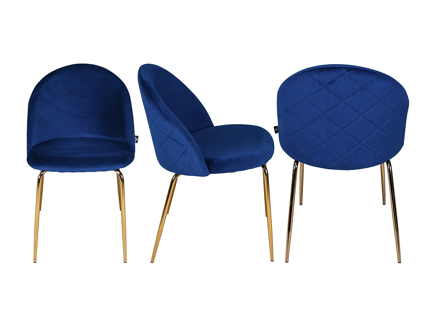 Sedia da pranzo imbottita in velluto blu piede metallo dorato - Nicole (2pz)