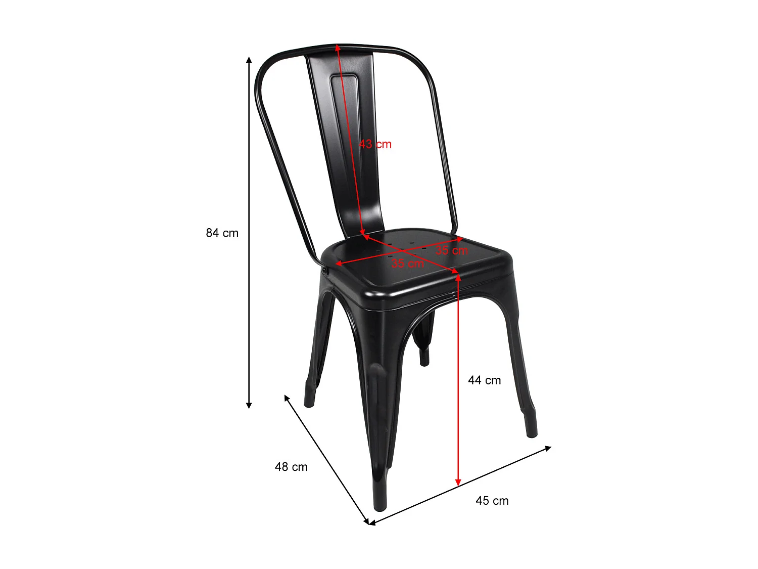 Sedia industriale in metallo nero, sedia impilabile mod. Maggie (2 Pz.)