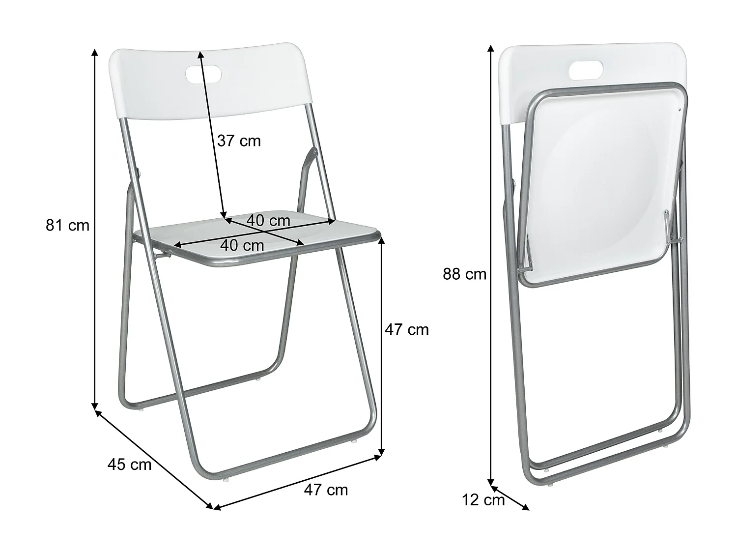 Sedia pieghevole bianca, sedia richiudibile mod. Easy (2pz.)