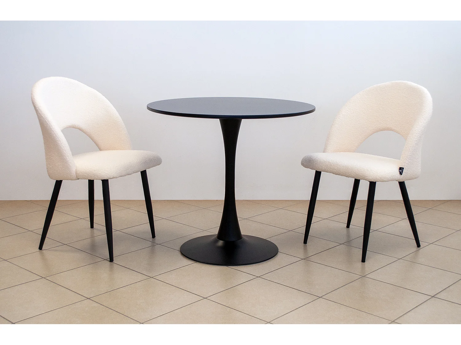 Sedia da pranzo imbottita in tessuto bianco bouclè scuro mod. Zoe (2pz.)