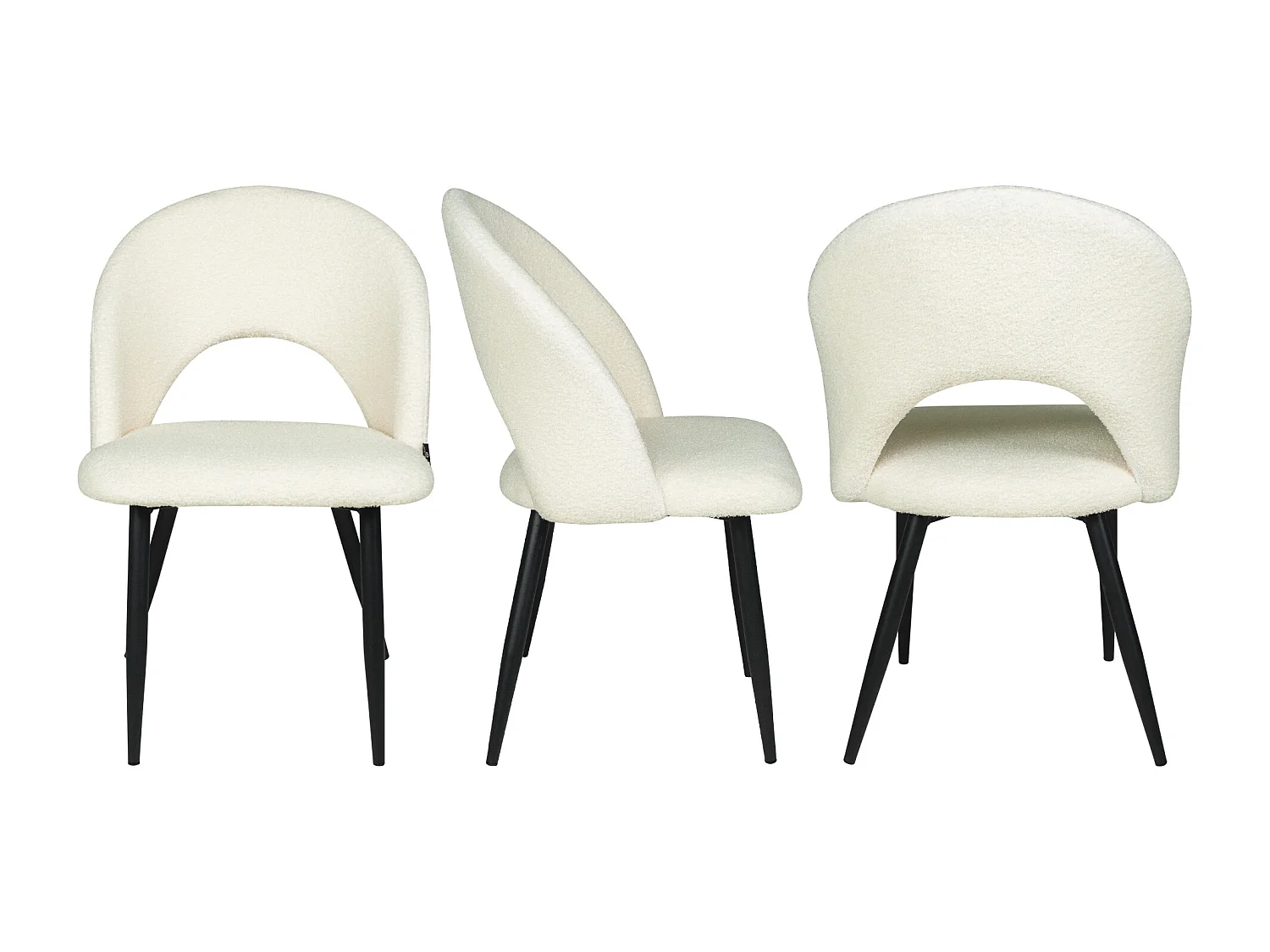 Sedia da pranzo imbottita in tessuto bianco bouclè scuro mod. Zoe (2pz.)