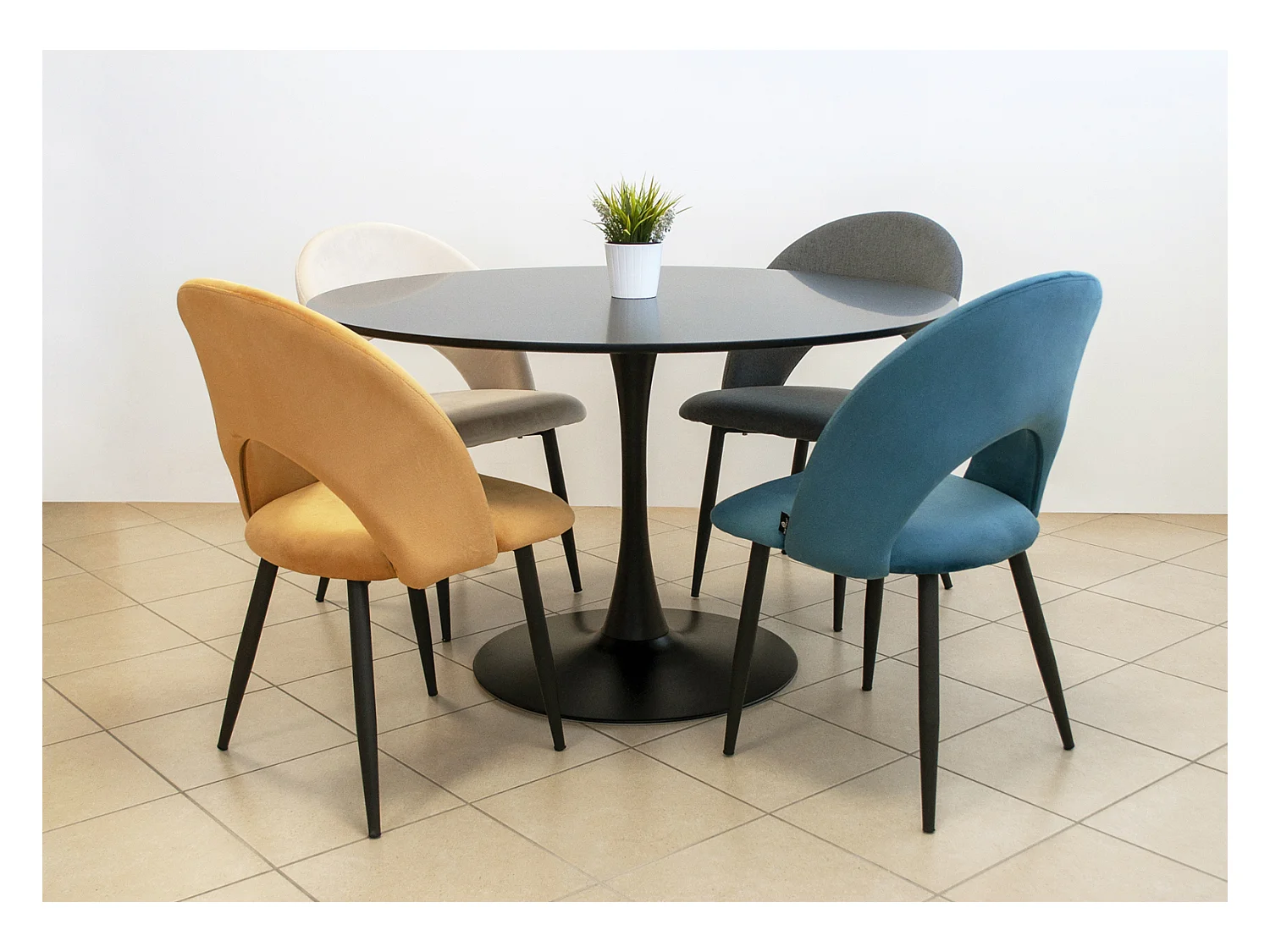 Sedia da pranzo imbottita in velluto beige mod. Zoe (2pz.)