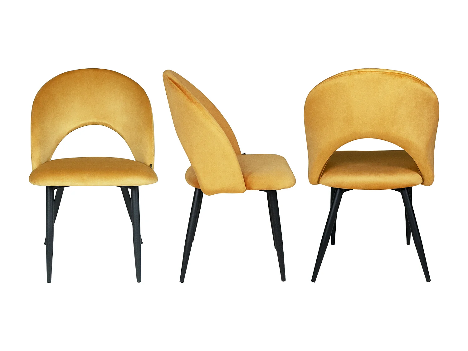 Sedia da pranzo imbottita in velluto giallo senape mod. Zoe (2pz.)