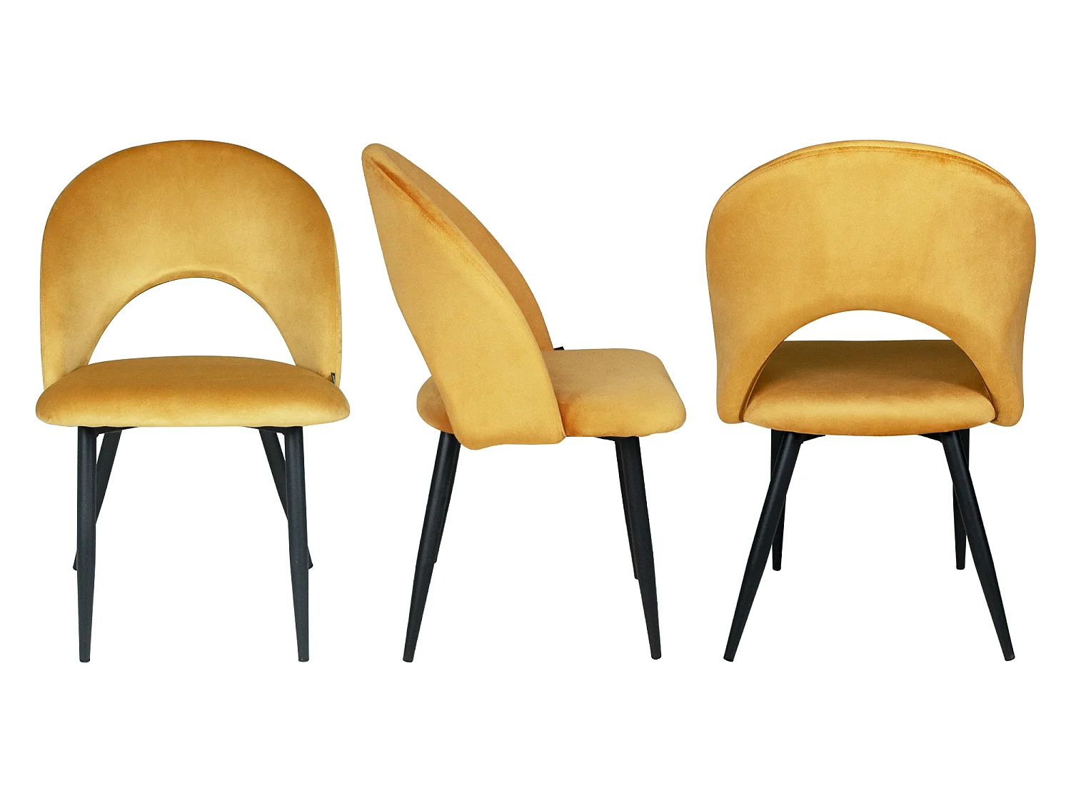 Sedia da pranzo imbottita in velluto giallo senape mod. Zoe (2pz.)