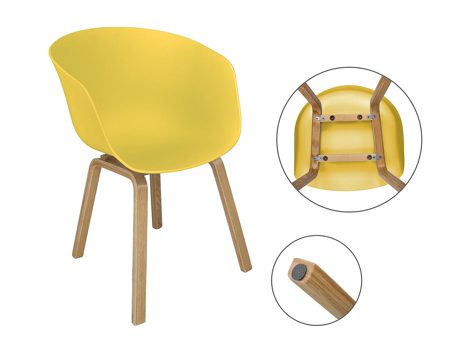 Sedia da pranzo gialla, poltrona in stile scandinavo (2 Pz.)