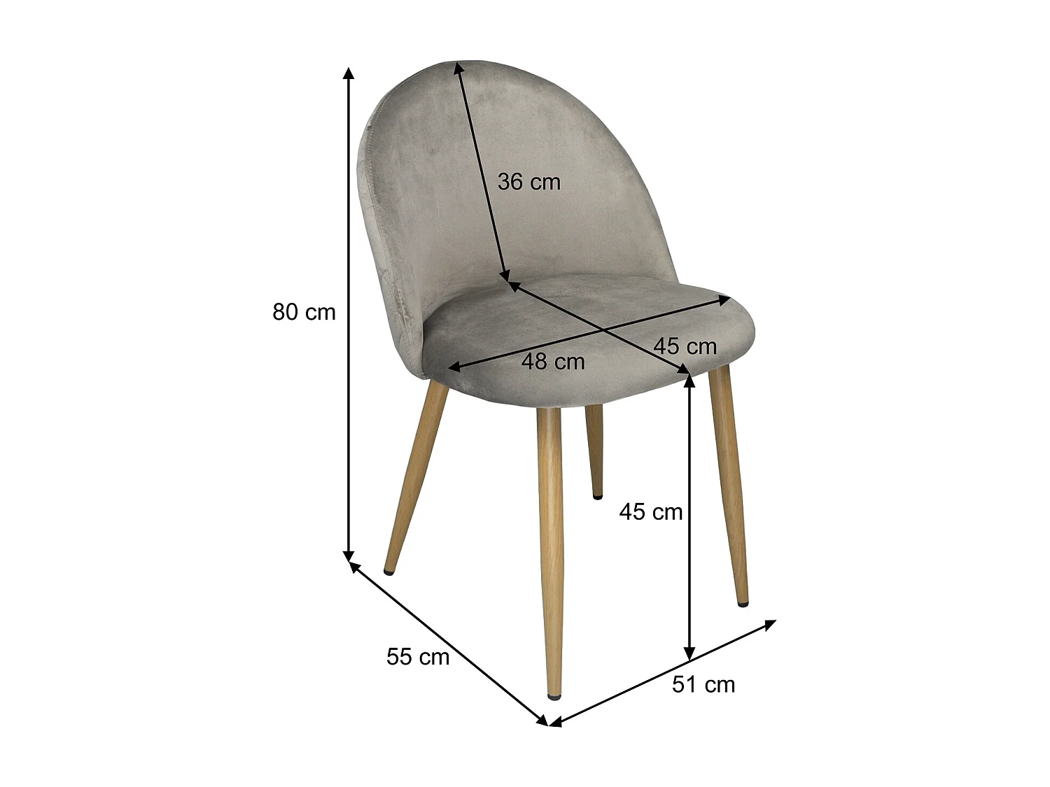 Sedia imbottita in velluto tortora mod. Sophie (2 pz)