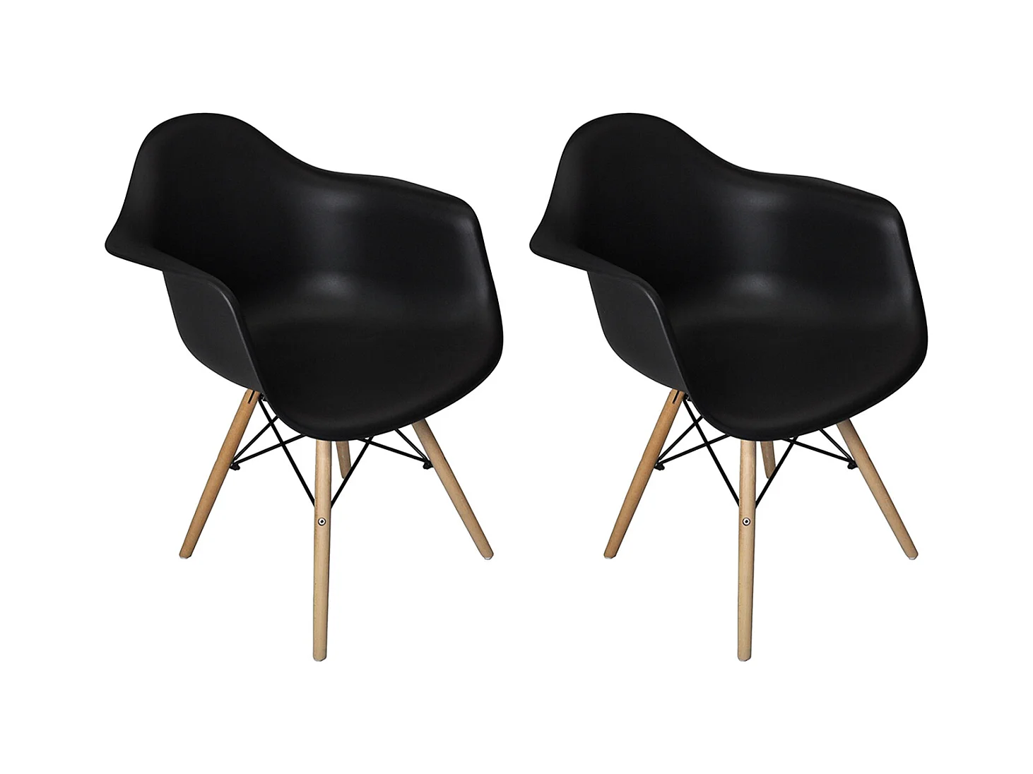Sedia in plastica nera, poltrona con piedi in legno (2 pz)