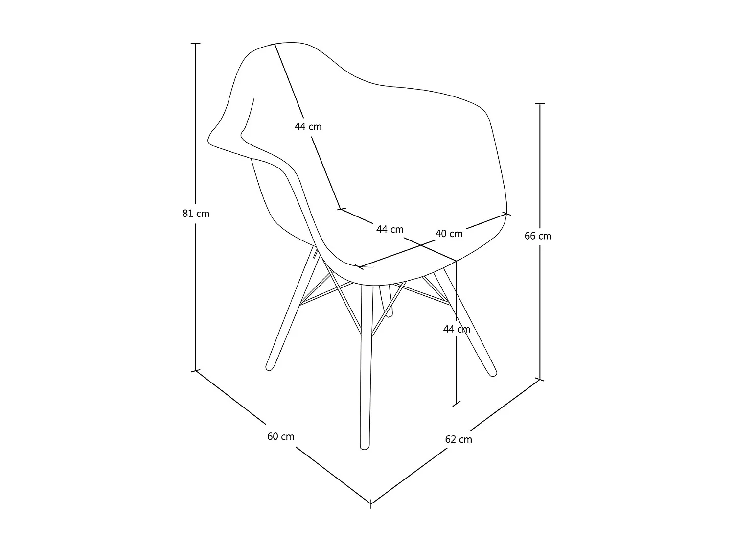 Sedia in plastica nera, poltrona con piedi in legno (2 pz)