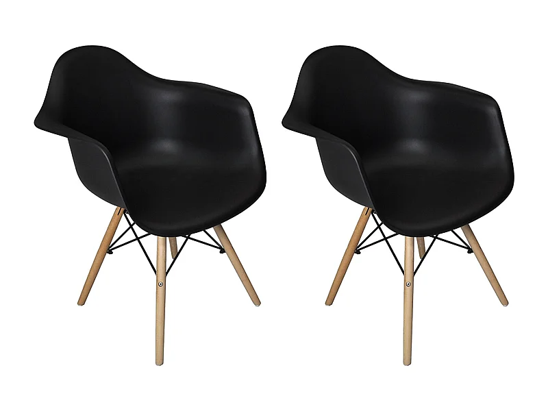 Sedia in plastica nera, poltrona con piedi in legno (2 pz)