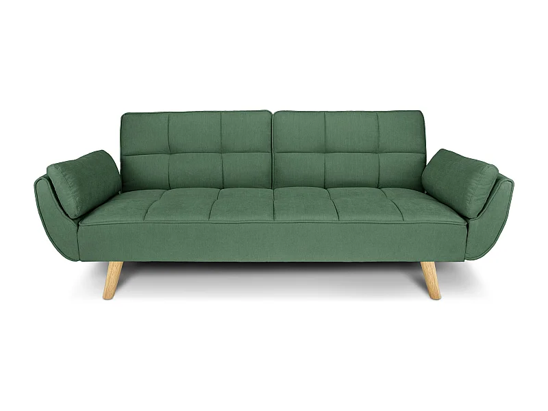 Divano letto clic clac in tessuto vellutato verde abete - Ambra piede legno naturale