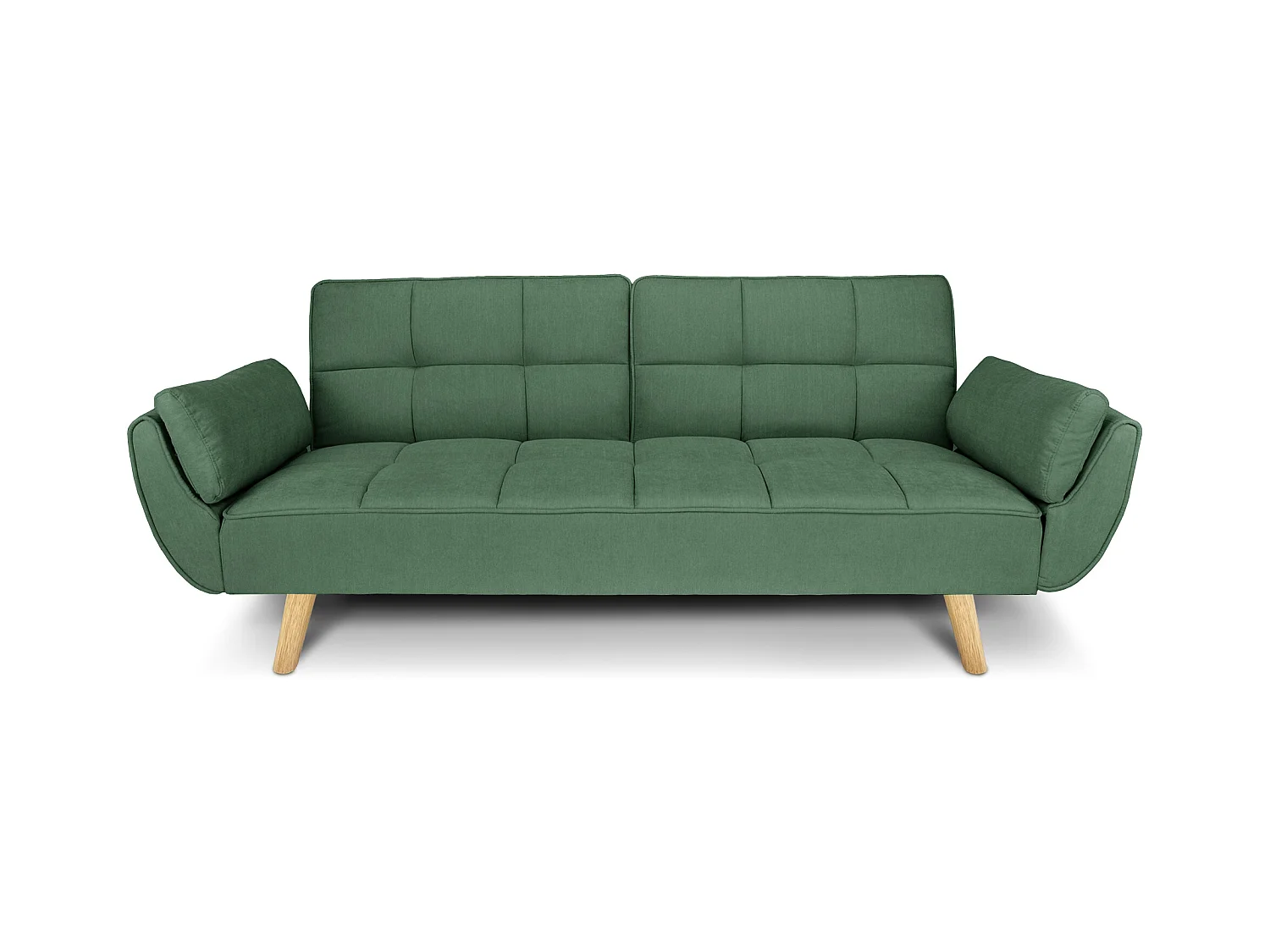 Divano letto clic clac in tessuto vellutato verde abete - Ambra piede legno naturale