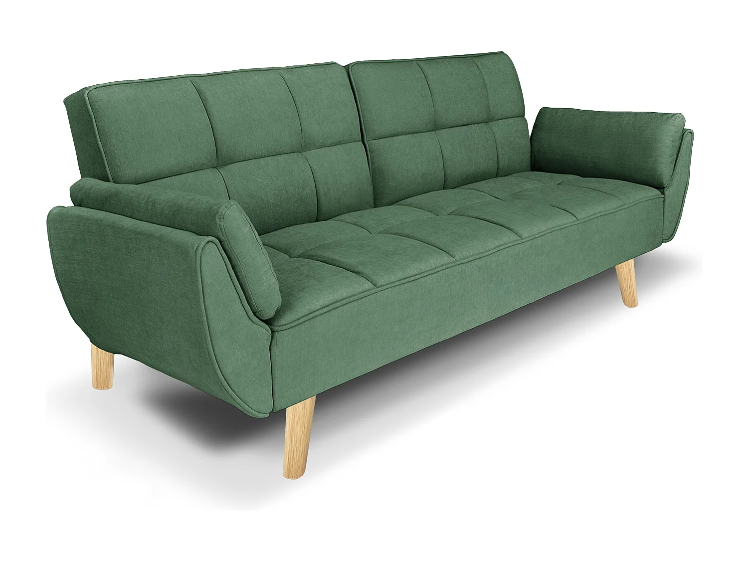 Divano letto clic clac in tessuto vellutato verde abete - Ambra piede legno naturale