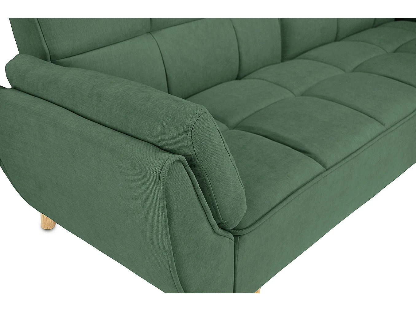 Divano letto clic clac in tessuto vellutato verde abete - Ambra piede legno naturale