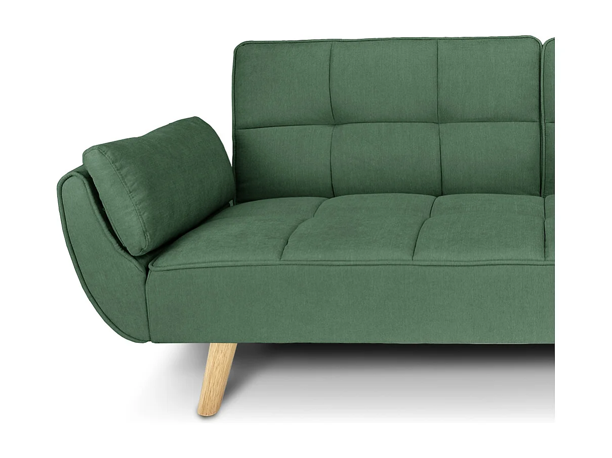 Divano letto clic clac in tessuto vellutato verde abete - Ambra piede legno naturale