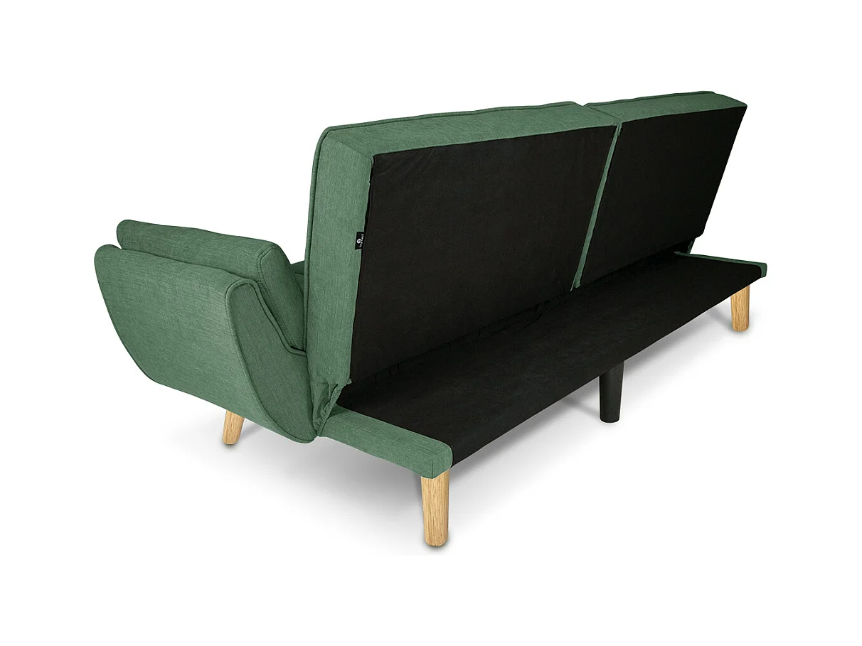 Divano letto clic clac in tessuto vellutato verde abete - Ambra piede legno naturale