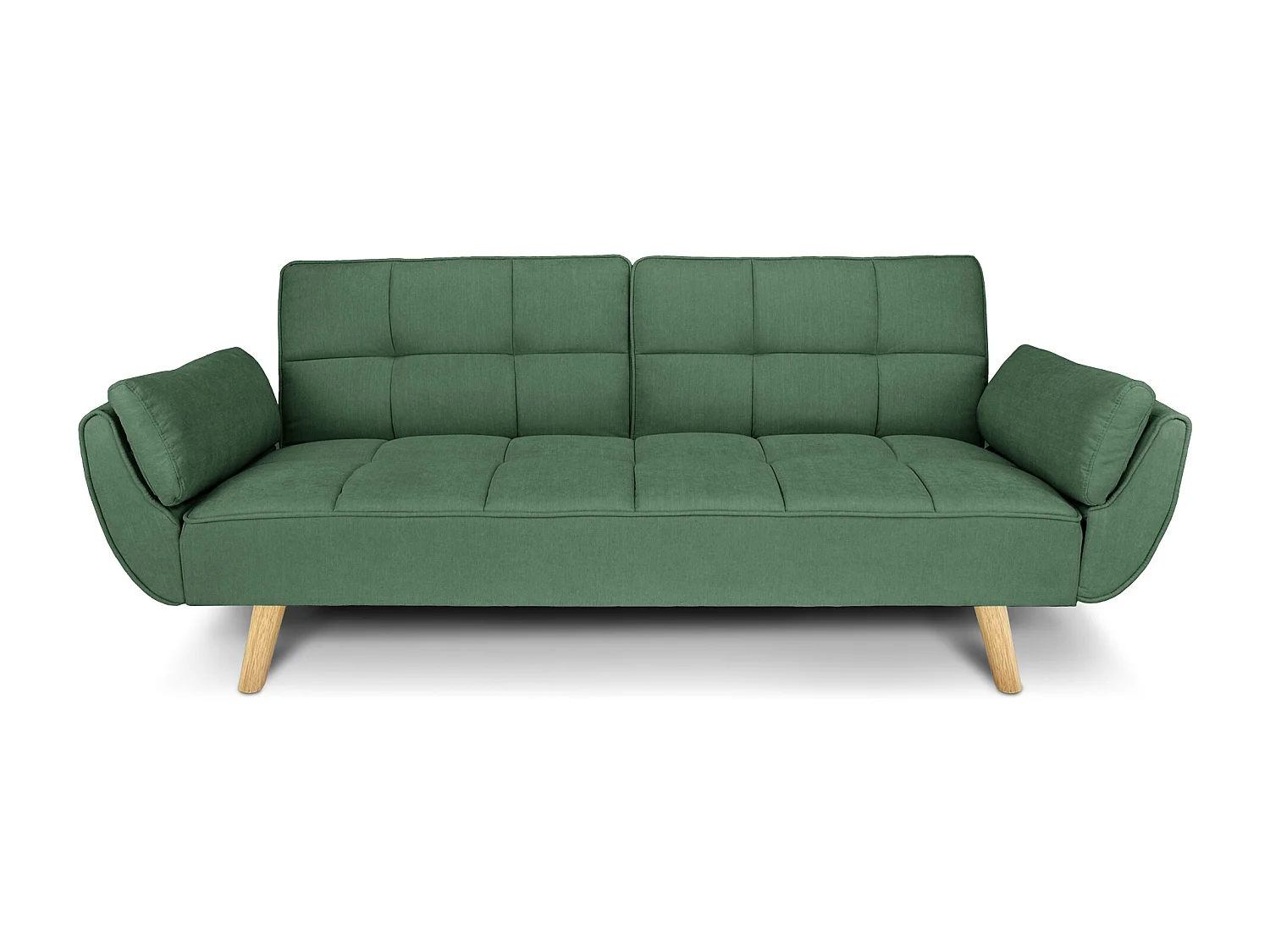 Divano letto clic clac in tessuto vellutato verde abete - Ambra piede legno naturale