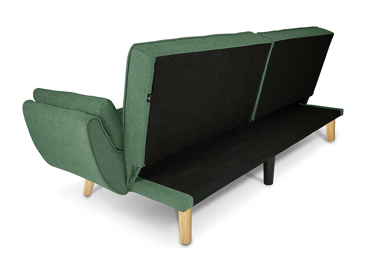 Divano letto clic clac in tessuto vellutato verde abete - Ambra piede legno naturale
