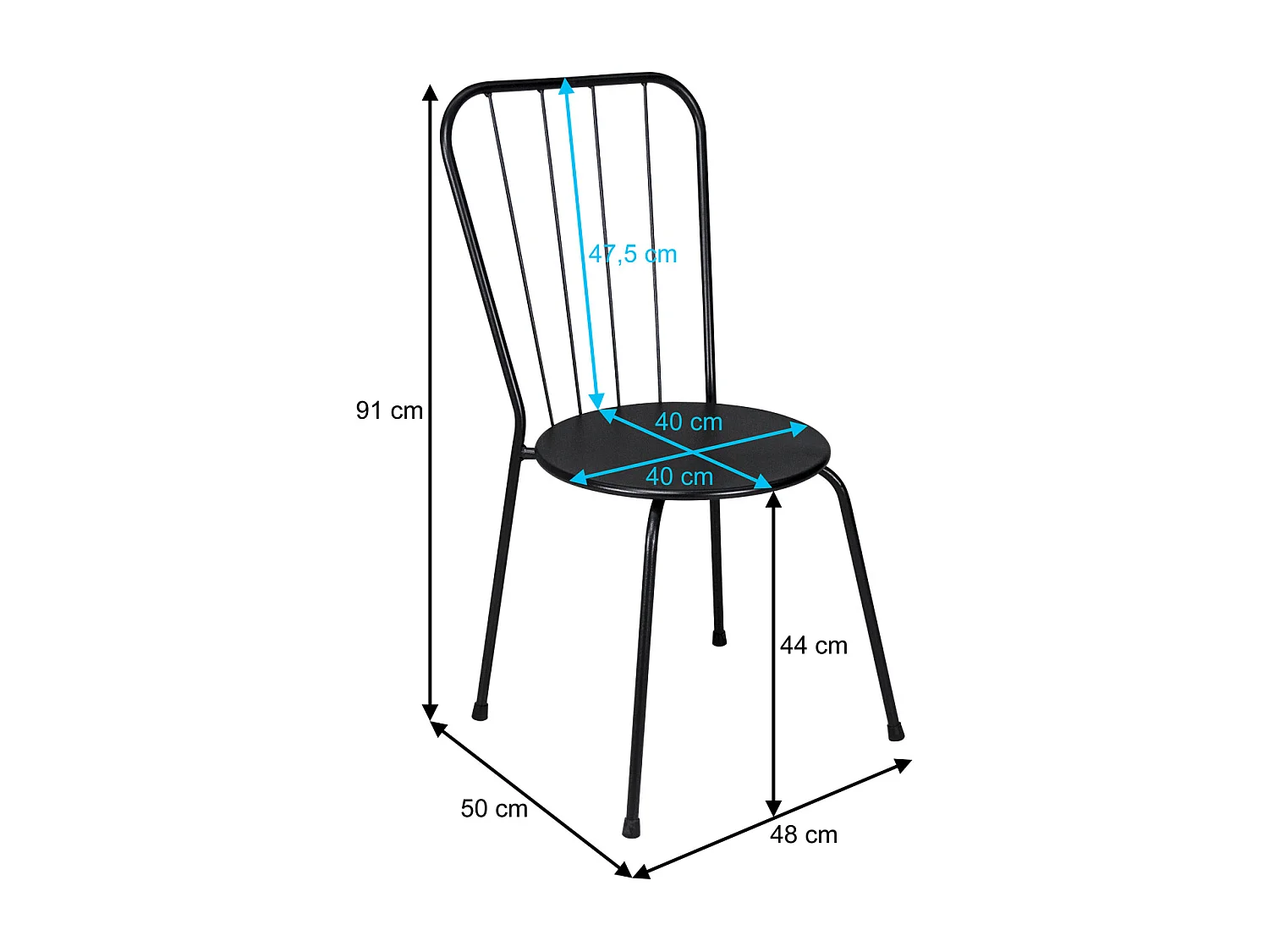 Sedia industriale in metallo nero, sedia da esterno impilabile mod. Molly (2PZ.)