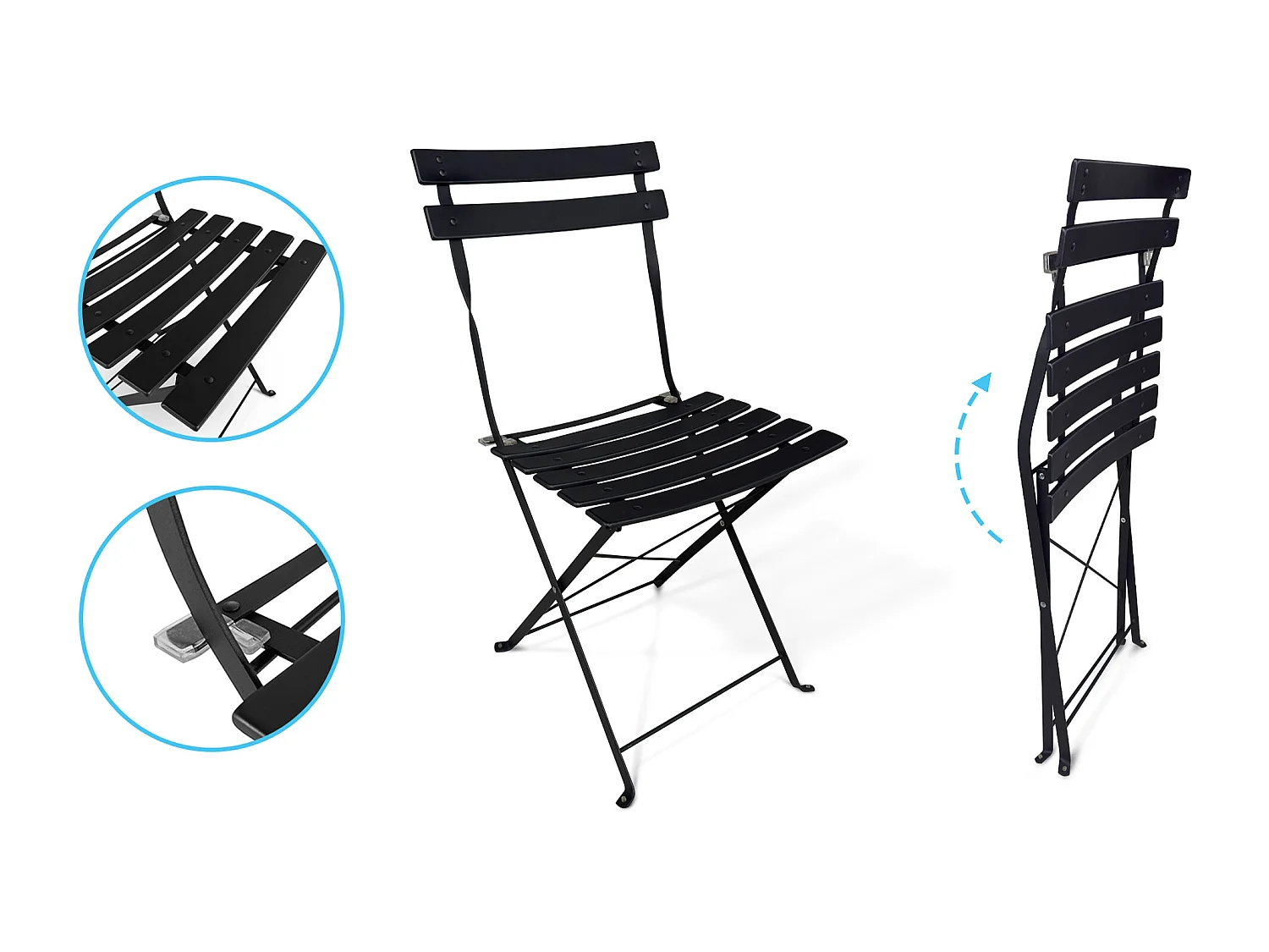 Sedia pieghevole da giardino in metallo nero, sedia richiudibile mod. Amalfi (2pz.)