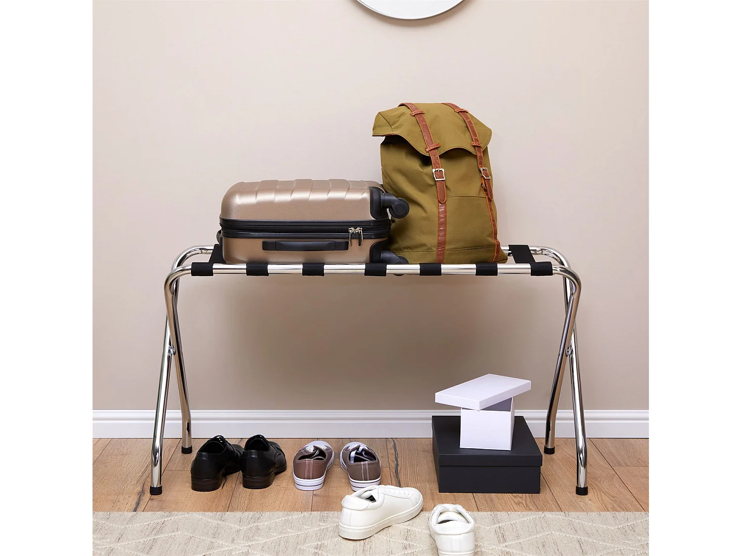 Porte-valise VOYAGE en métal chromé, support-bagages accessoire de chambre hôtel pour sac de voyage et valise