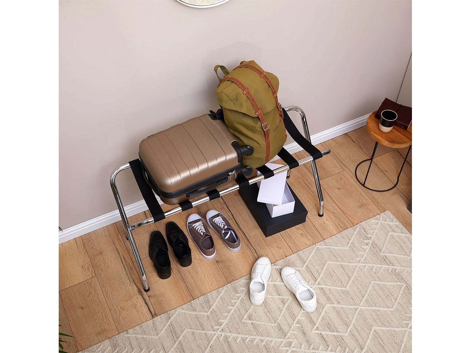 Porte-valise VOYAGE en métal chromé, support-bagages accessoire de chambre hôtel pour sac de voyage et valise