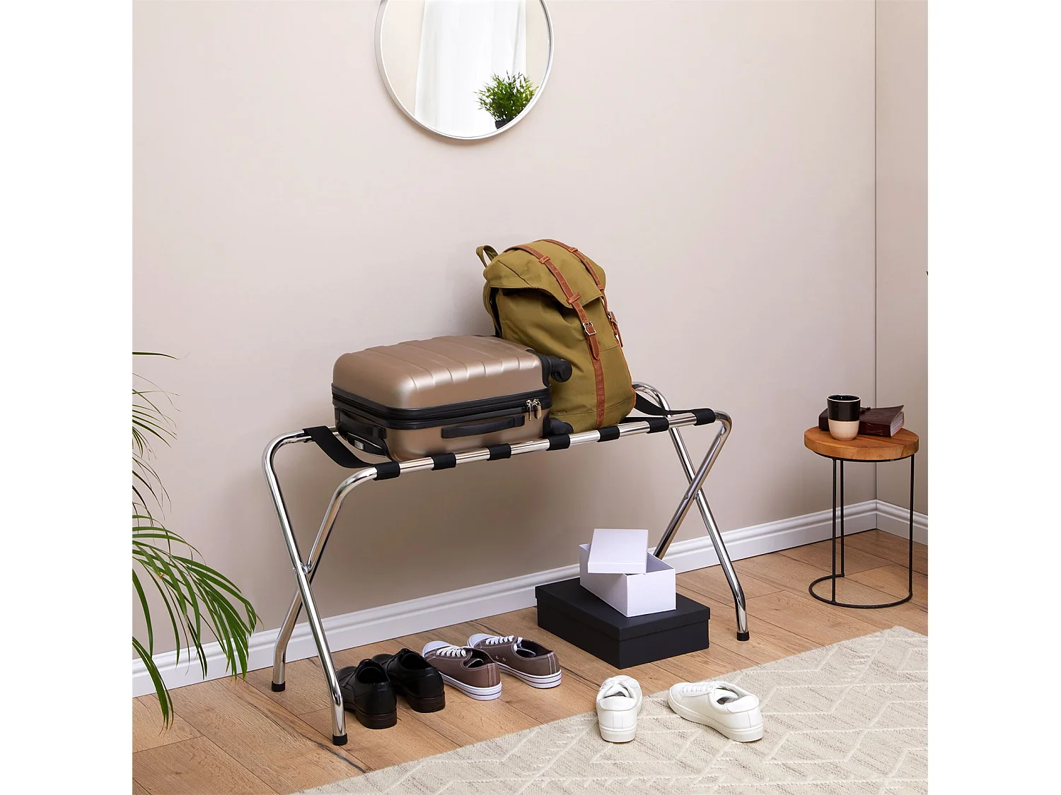 Porte-valise VOYAGE en métal chromé, support-bagages accessoire de chambre hôtel pour sac de voyage et valise