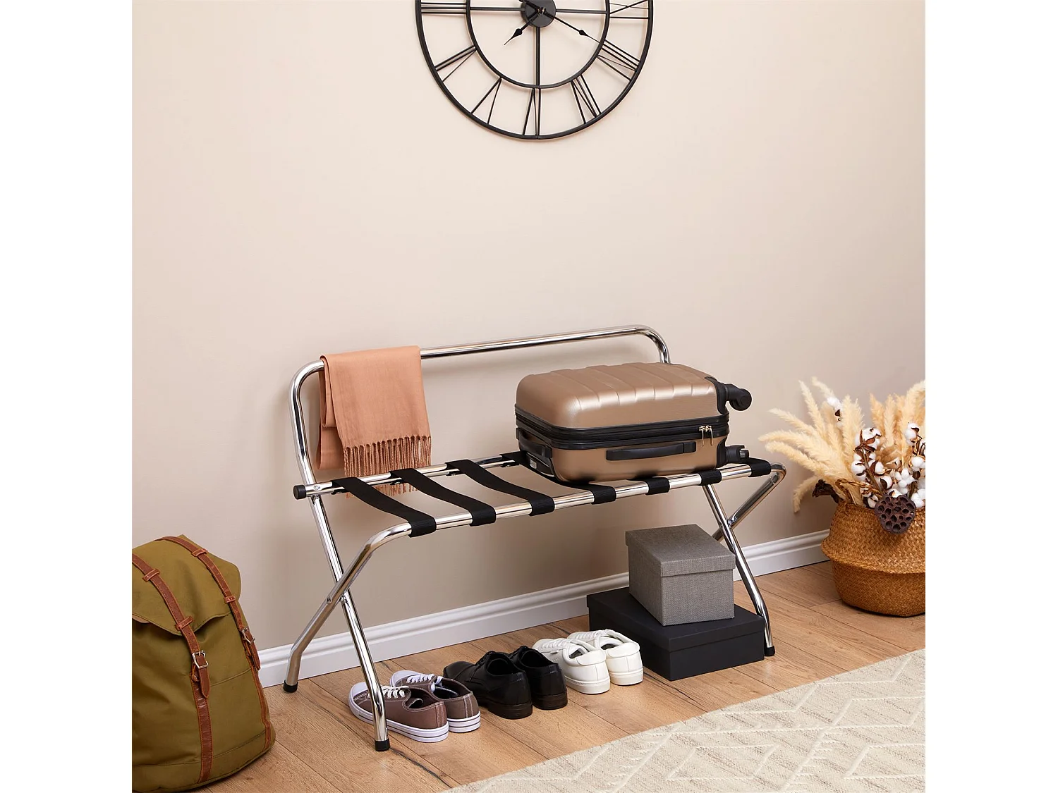 Porte-valise VALISE en métal chromé, support-bagages accessoire de chambre hôtel pour sac de voyage et valise