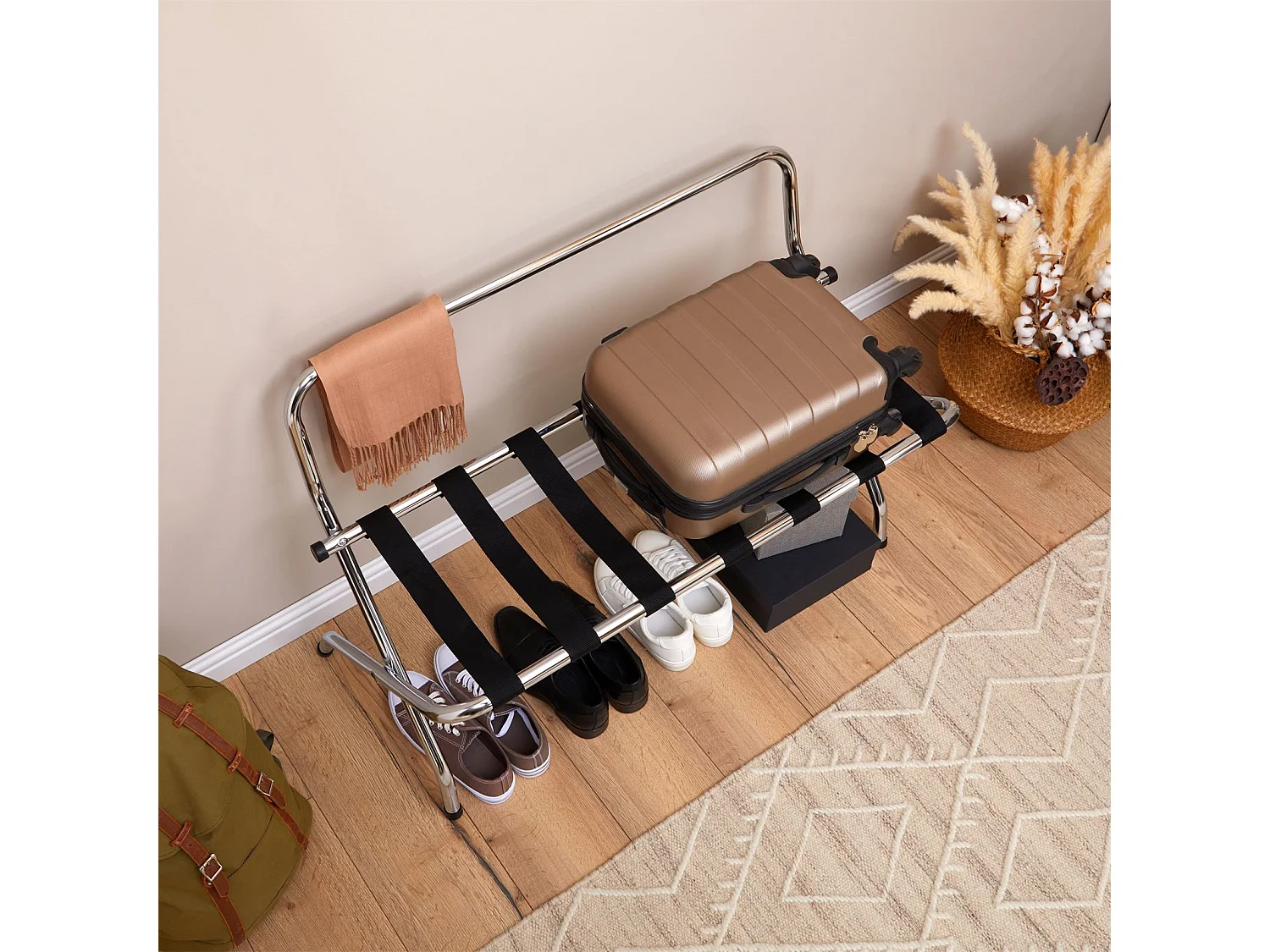 Porte-valise VALISE en métal chromé, support-bagages accessoire de chambre hôtel pour sac de voyage et valise