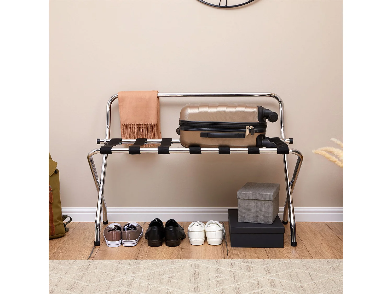 Porte-valise VALISE en métal chromé, support-bagages accessoire de chambre hôtel pour sac de voyage et valise