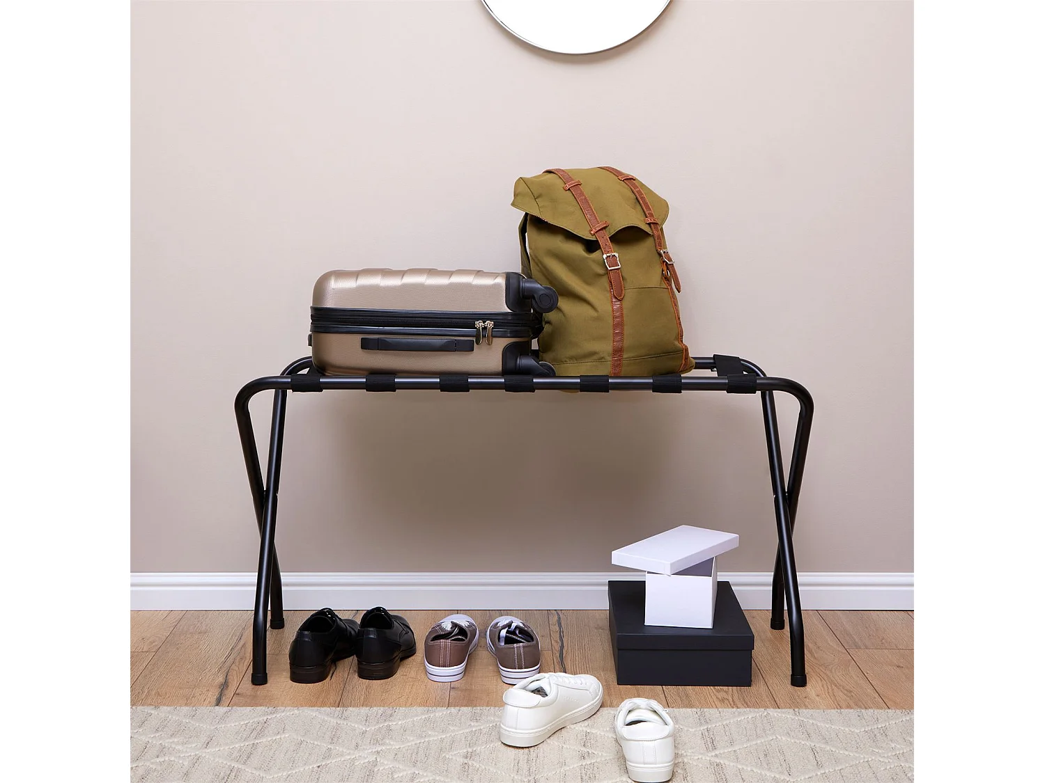 Porte-valise VOYAGE en métal noir, support-bagages accessoire de chambre hôtel pour sac de voyage et valise