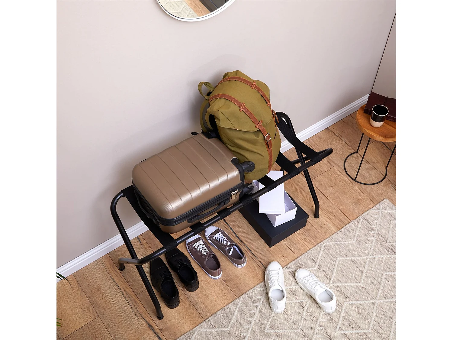 Porte-valise VOYAGE en métal noir, support-bagages accessoire de chambre hôtel pour sac de voyage et valise