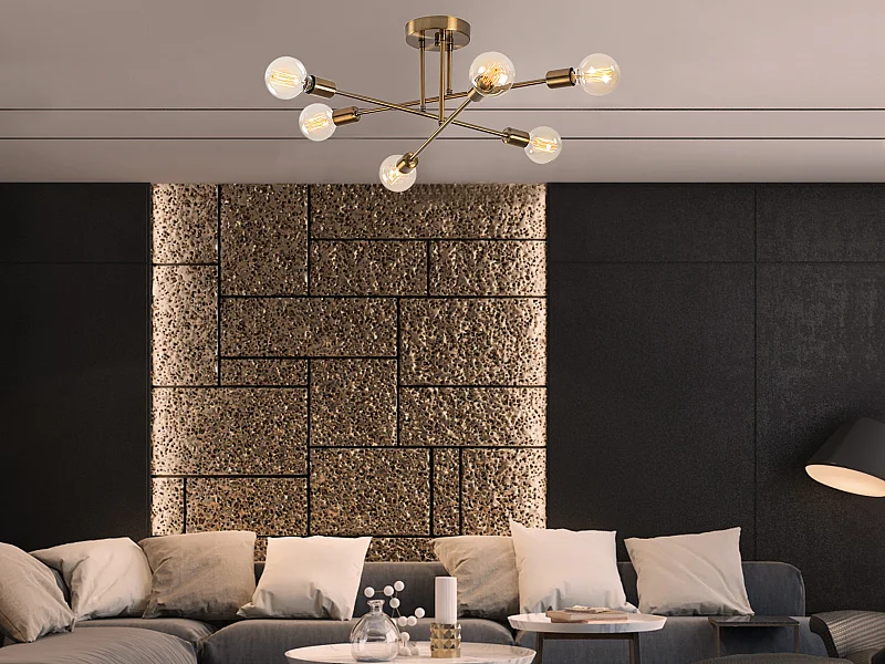 Candeeiro de teto em metal, 3 braços, L64 x A30 cm dourado - FLOWERA